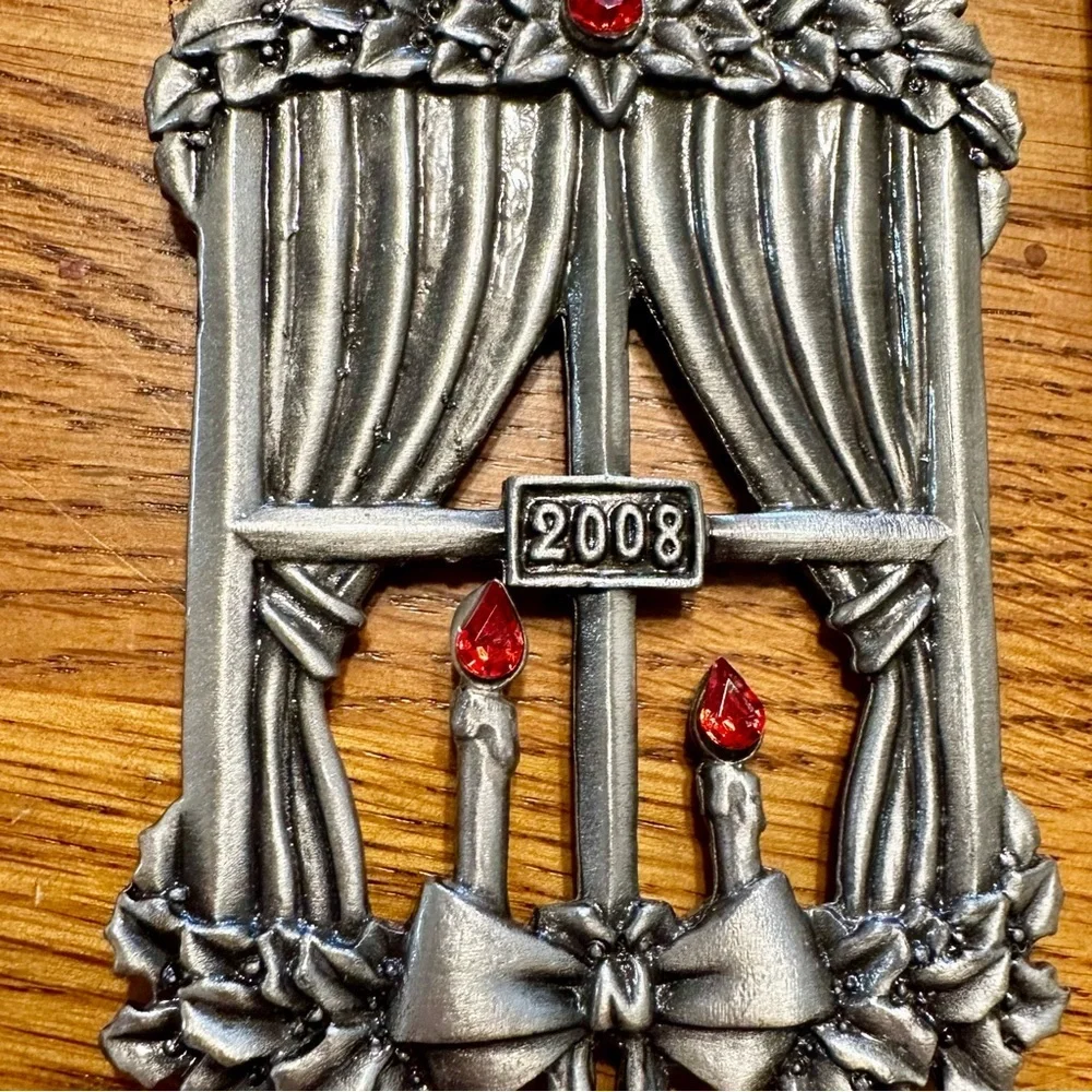 Avon 2008 Collectible Pewter Christmas Ornament Candle In Window
